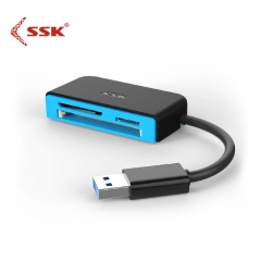 SSK飚王SCRM330多功能合一讀卡器USB3.0高速讀寫 支持TF\\SD\\CF等手機相機 淺藍色